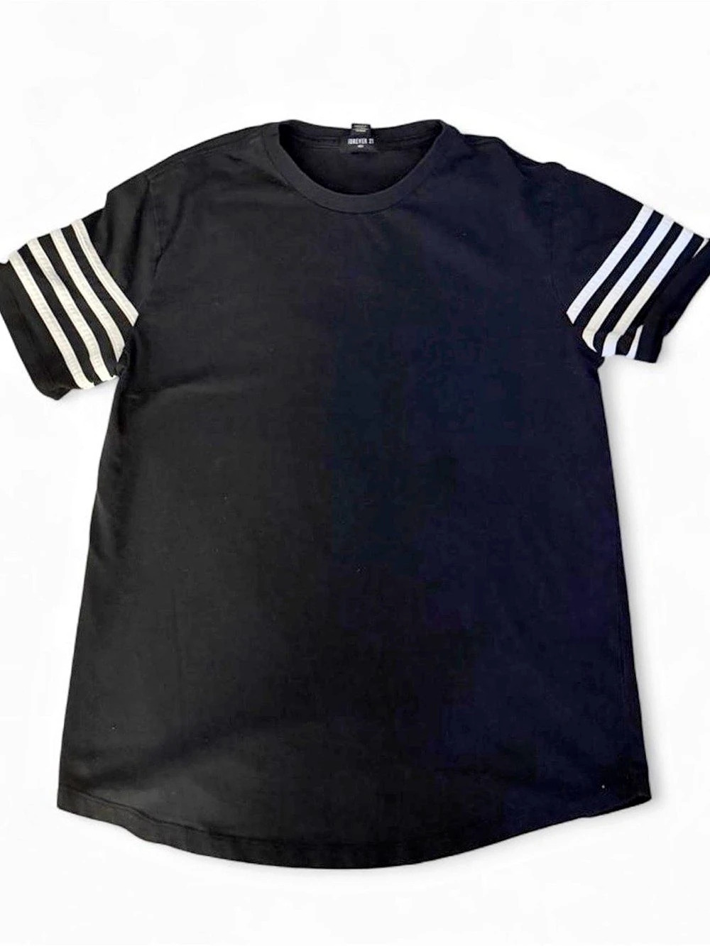 Forever 21 Men Black Varsity Stripe Sleeve T-Shirt Size Medium